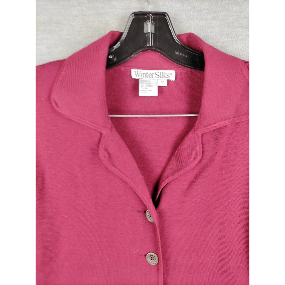 WinterSilks Womens‎ Blazer M Red Cardigan Sweater Silk Blend Career Office - Picture 6 of 9